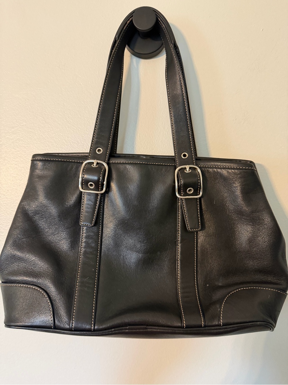 Vintage Coach Hamptons Black Leather Carryall Tote Bag Satchel Y2K 7588